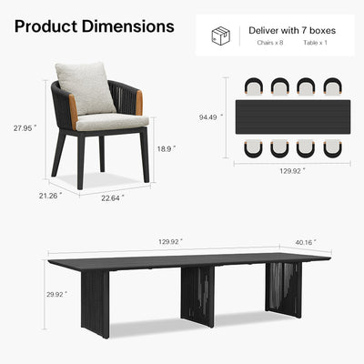 PURPLE LEAF Hailar – Ensemble repas extérieur familial avec table et chaises de terrasse en aluminium et coussins en oléfine