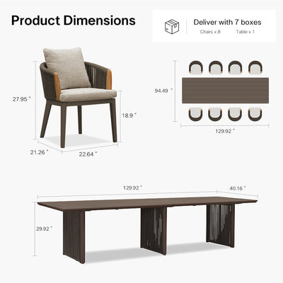 PURPLE LEAF Hailar – Ensemble repas extérieur familial avec table et chaises de terrasse en aluminium et coussins en oléfine