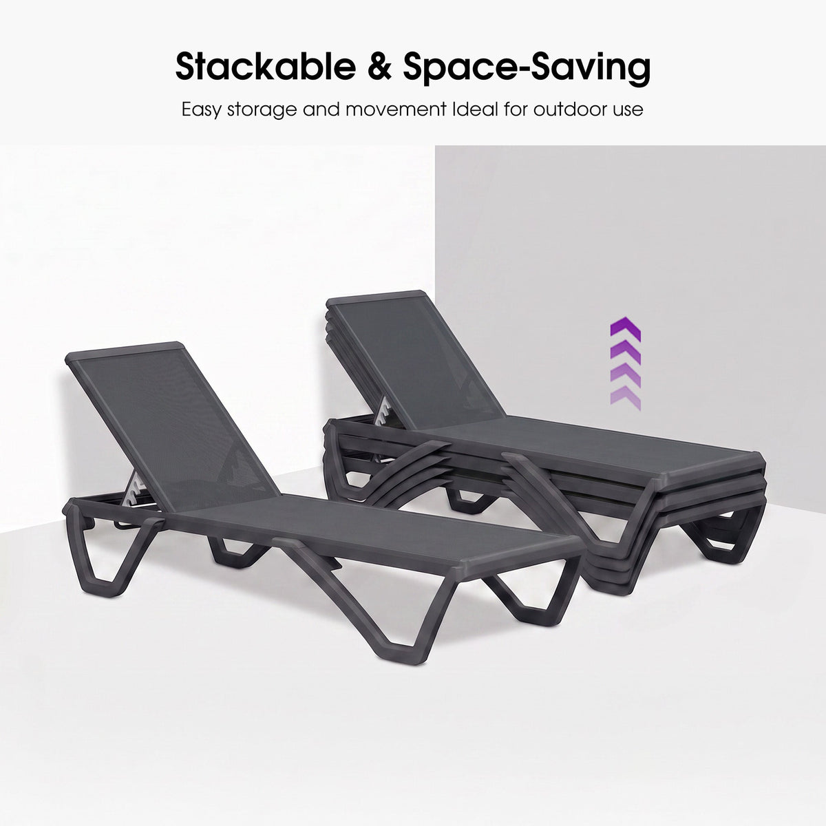 PURPLE LEAF – Chaise longue extérieure à 5 positions avec structure en aluminium et assise en Textilene, légère et durable pour terrasse et piscine