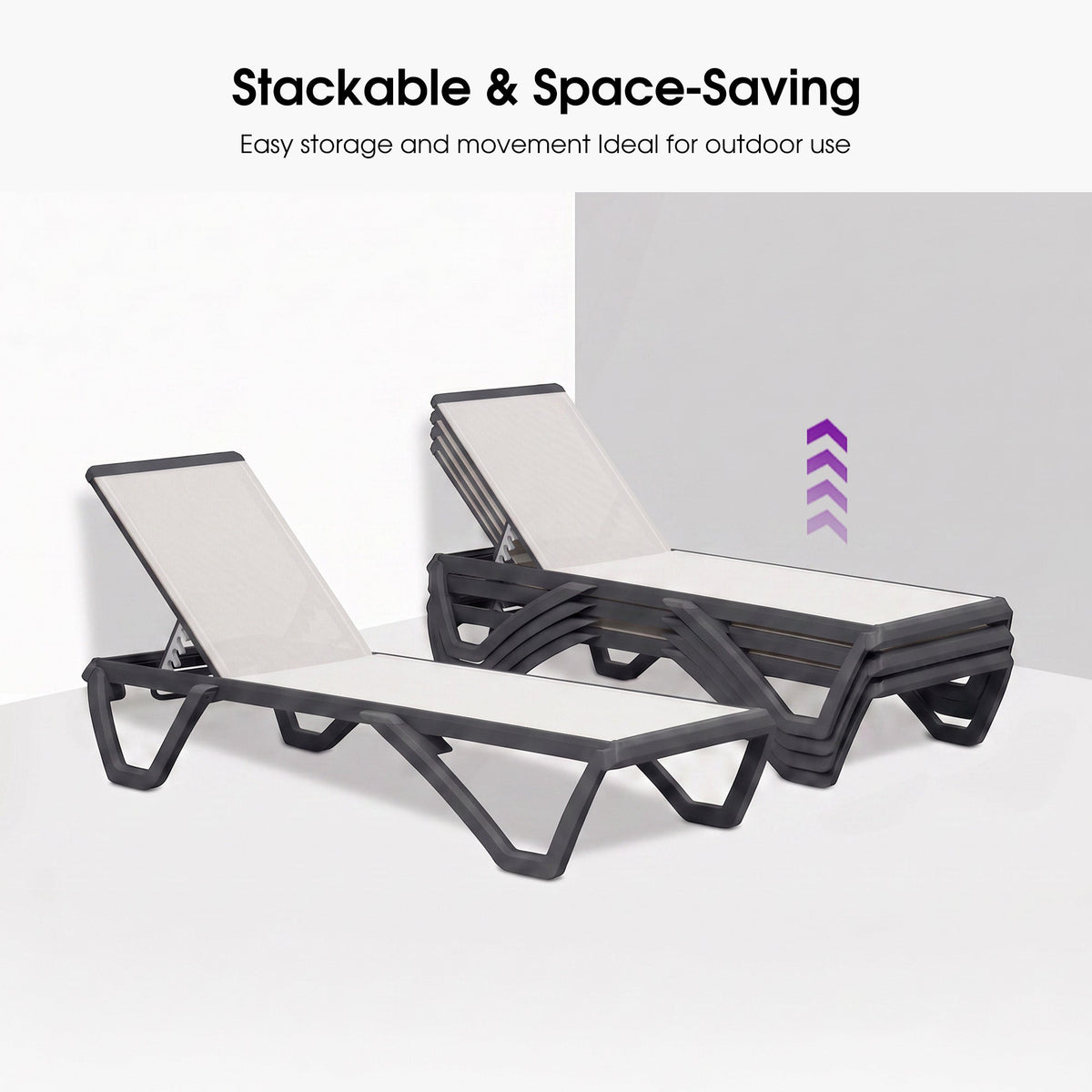PURPLE LEAF – Chaise longue extérieure à 5 positions avec structure en aluminium et assise en Textilene, légère et durable pour terrasse et piscine