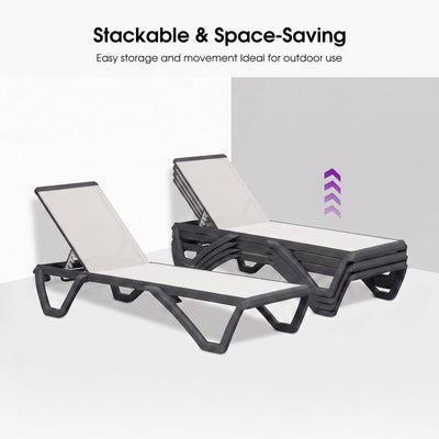 PURPLE LEAF – Chaise longue extérieure à 5 positions avec structure en aluminium et assise en Textilene, légère et durable pour terrasse et piscine