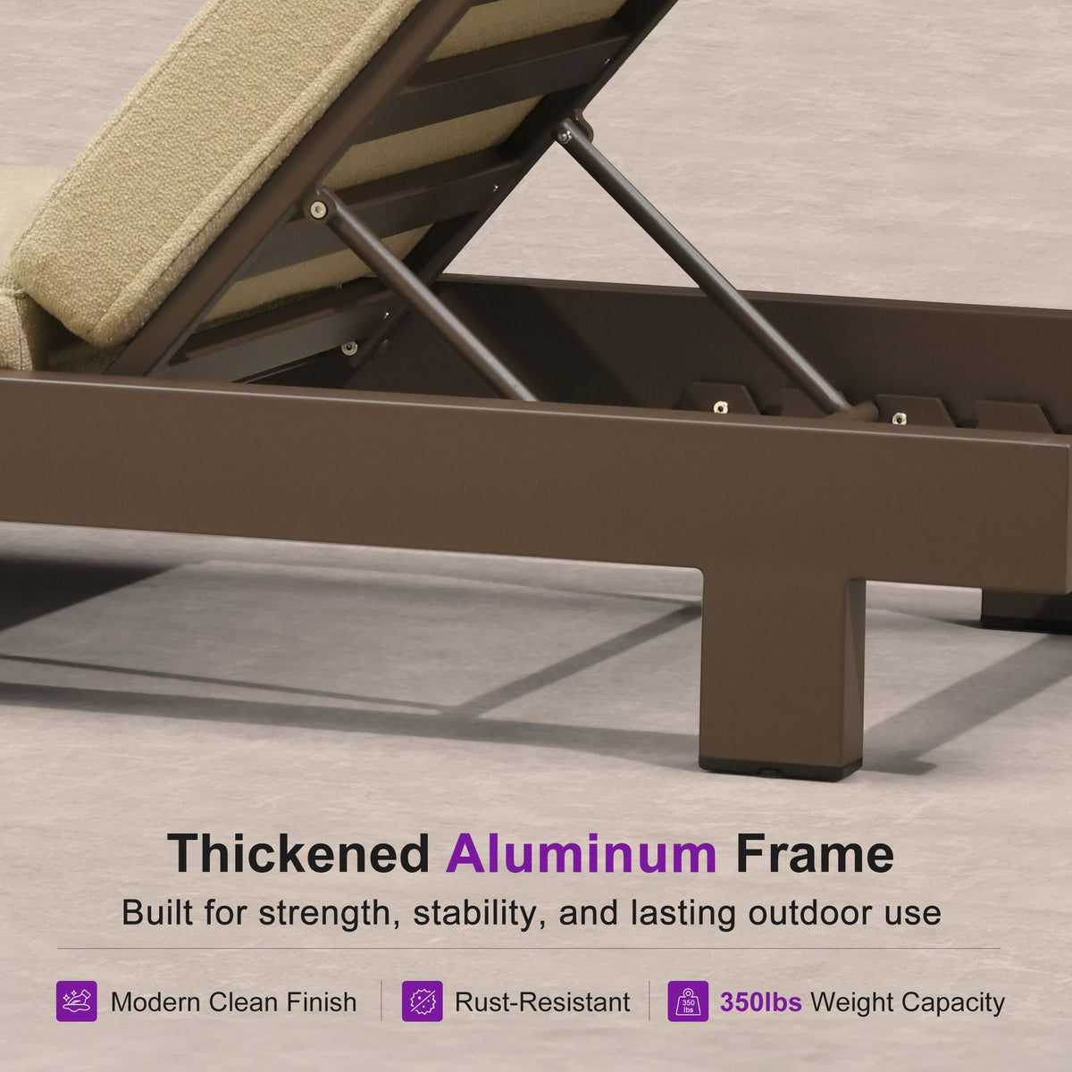 PURPLE LEAF – Lit de repos extérieur Standard avec coussin, tissu mélangé oléfine et structure en aluminium pour terrasse et piscine