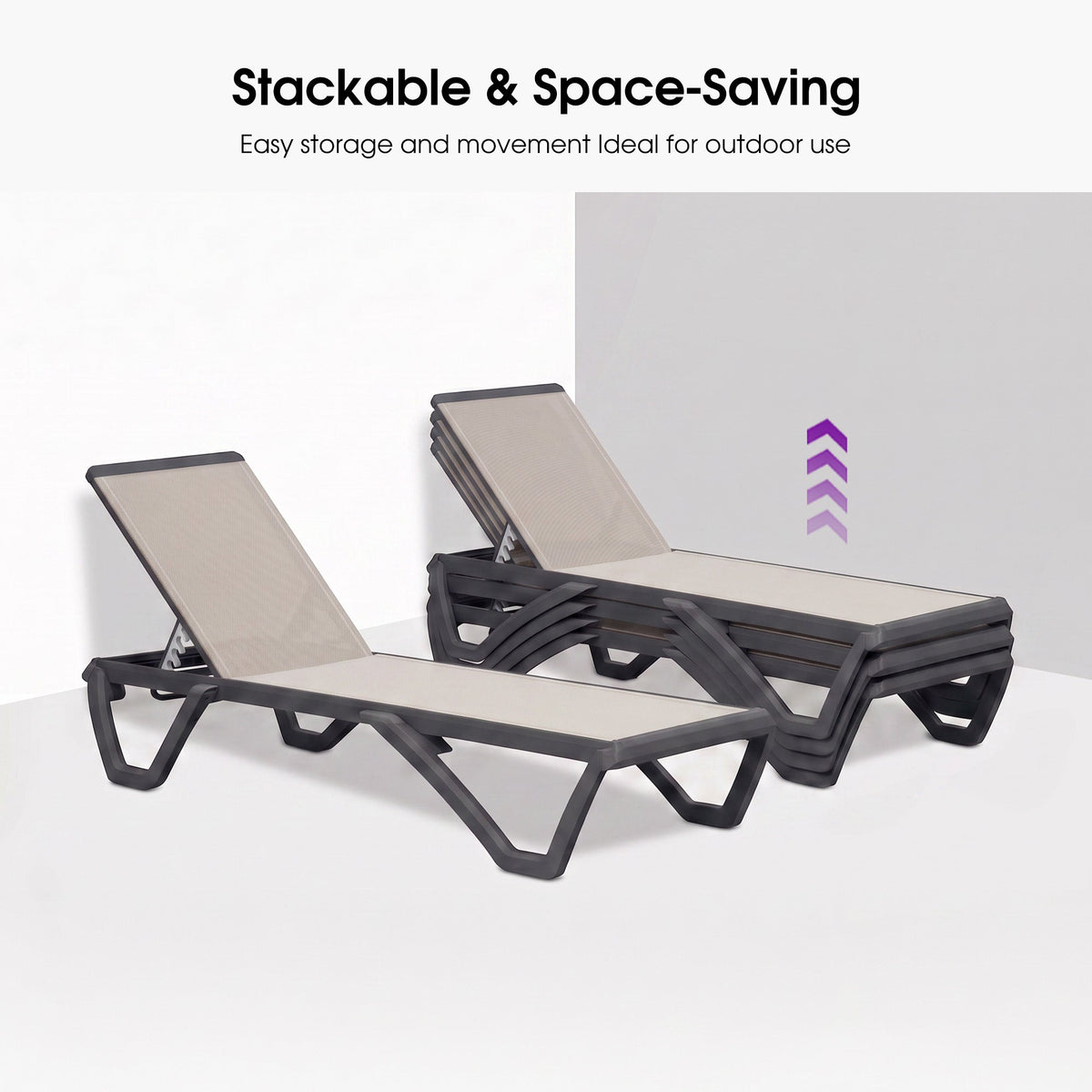 PURPLE LEAF – Chaise longue extérieure à 5 positions avec structure en aluminium et assise en Textilene, légère et durable pour terrasse et piscine