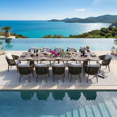 PURPLE LEAF Hailar – Ensemble repas extérieur familial avec table et chaises de terrasse en aluminium et coussins en oléfine