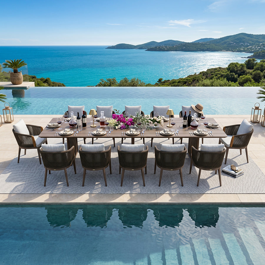PURPLE LEAF Hailar – Ensemble repas extérieur familial avec table et chaises de terrasse en aluminium et coussins en oléfine