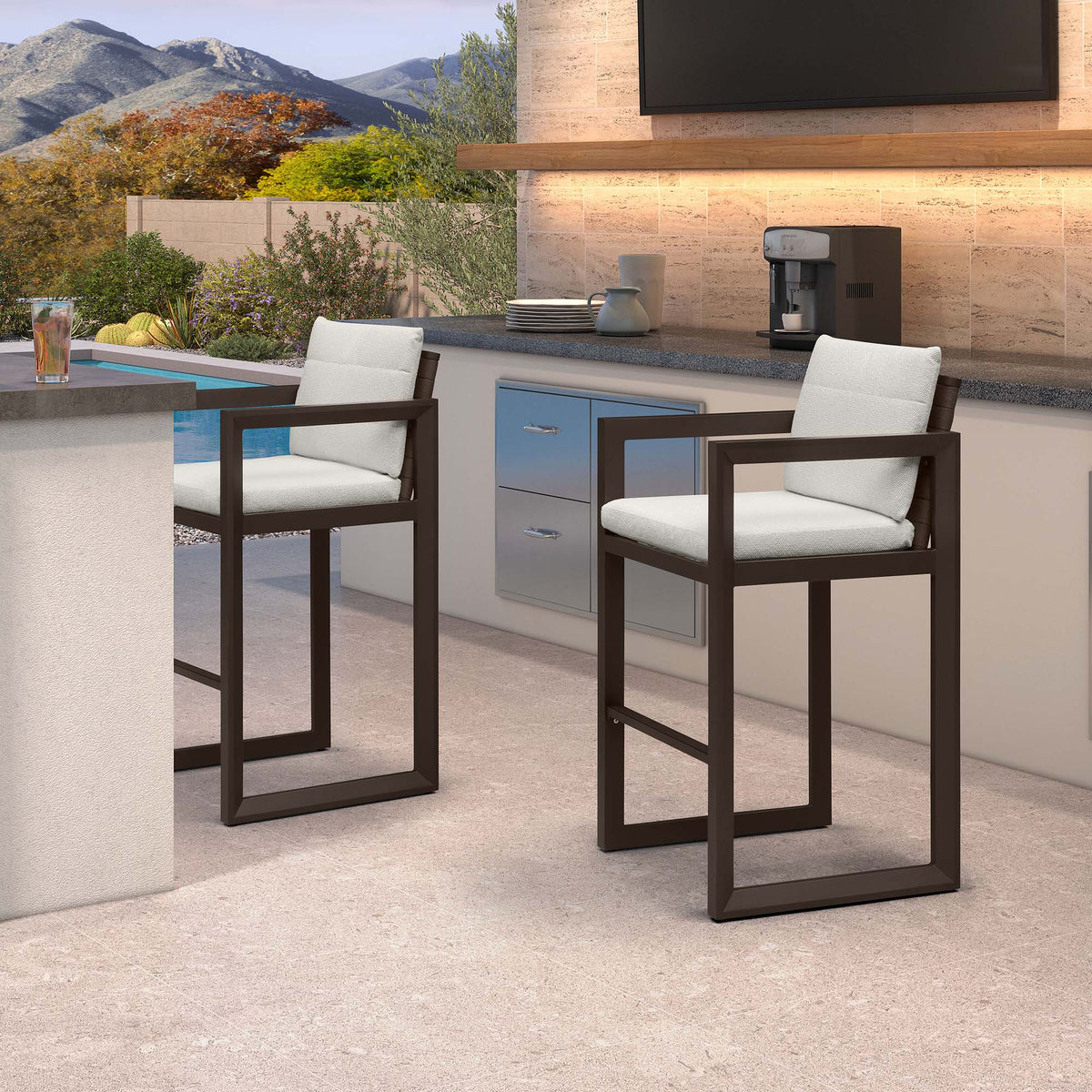 PURPLE LEAF Caesar – Tabourets de bar modernes en aluminium avec coussins amovibles pour cuisine, îlot extérieur et jardin