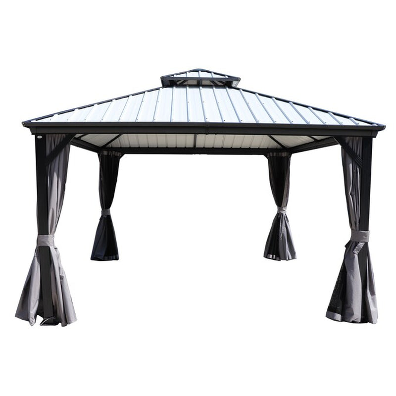 Pavillon gris 12-Ft X 14-Ft à toit rigide, moustiquaire incluse