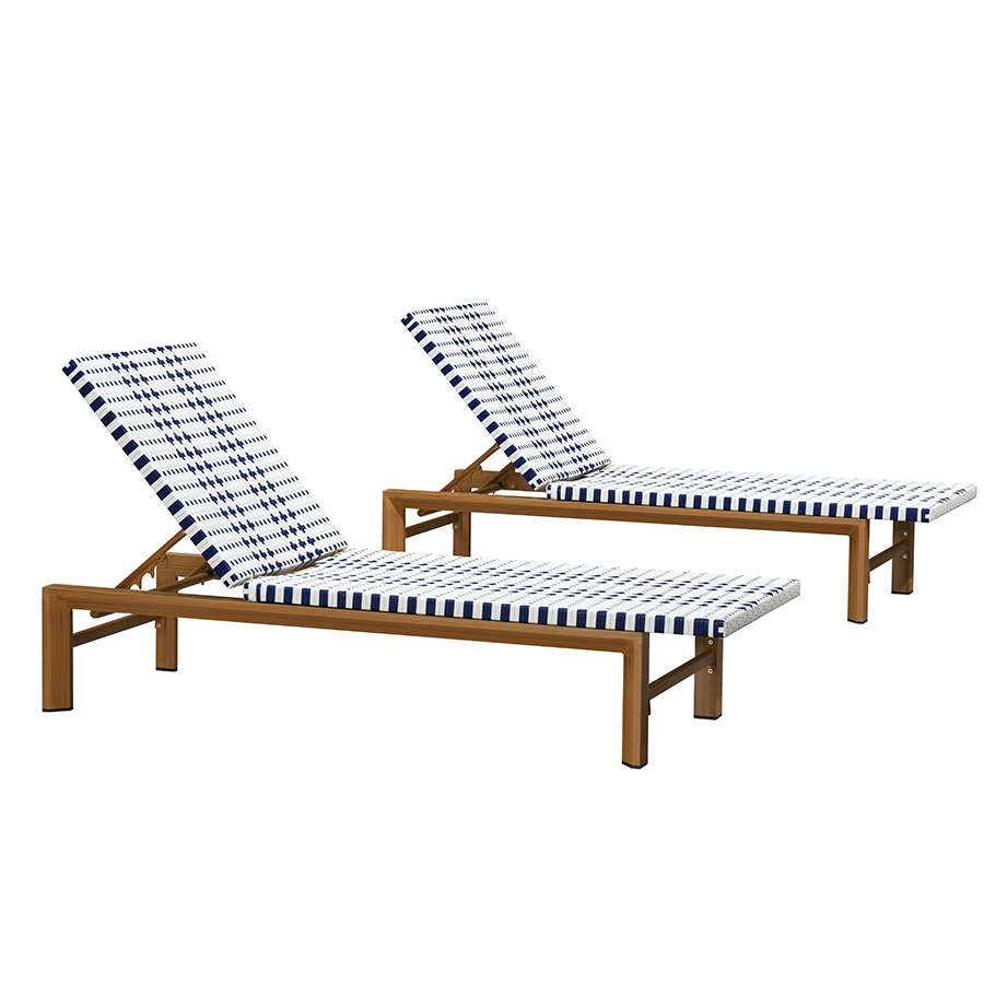 PURPLE LEAF – Chaise longue extérieure Teak en aluminium effet bois avec dossier réglable et respirant pour terrasse, piscine et jardin