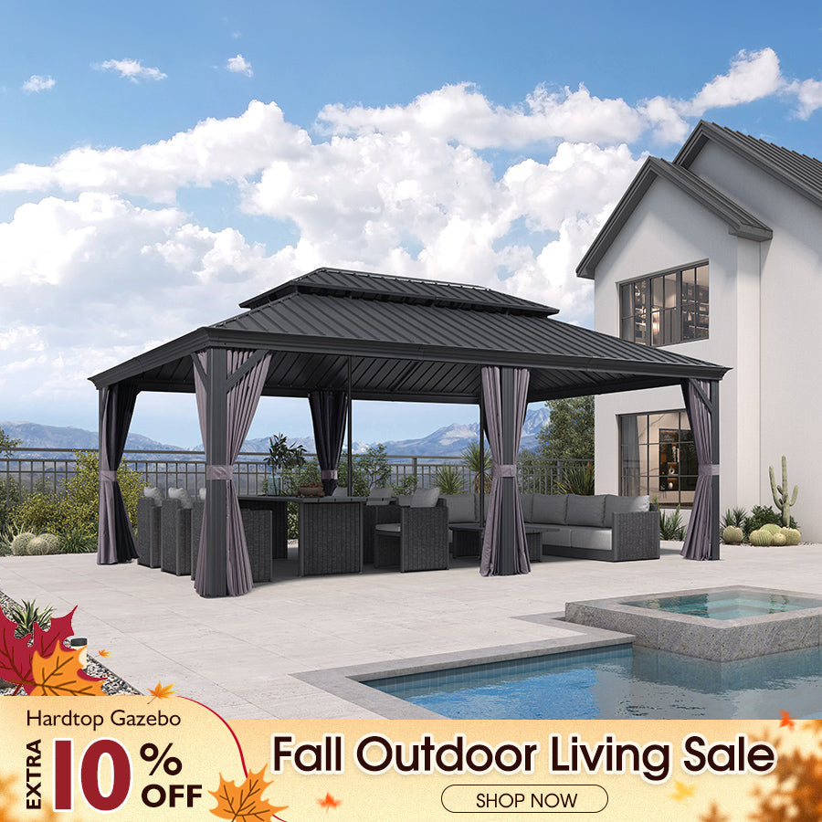 PURPLE LEAF – Pavillon de terrasse pour jardin, toit rigide gris en acier galvanisé avec tige de renfort