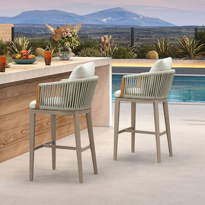 PURPLE LEAF Hailar – Tabouret de bar extérieur moderne en rotin avec dossier et coussin pour balcon, intérieur, extérieur ou îlot de cuisine