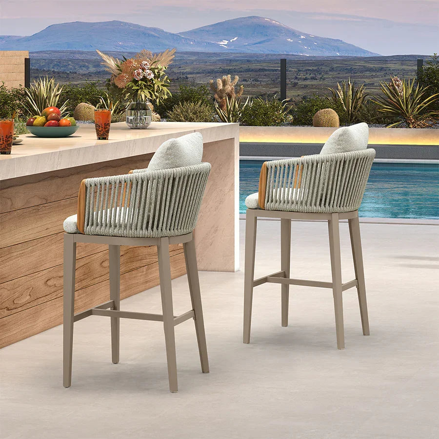 PURPLE LEAF Hailar – Tabouret de bar extérieur moderne en rotin avec dossier et coussin pour balcon, intérieur, extérieur ou îlot de cuisine