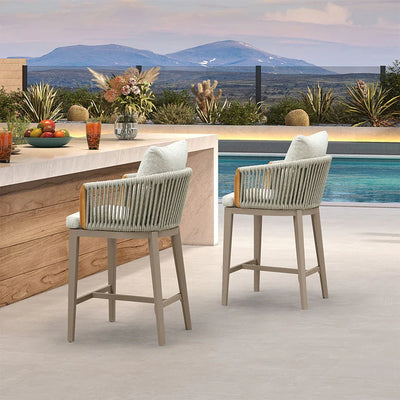PURPLE LEAF Hailar – Tabouret de bar extérieur moderne en rotin avec dossier et coussin pour balcon, intérieur, extérieur ou îlot de cuisine
