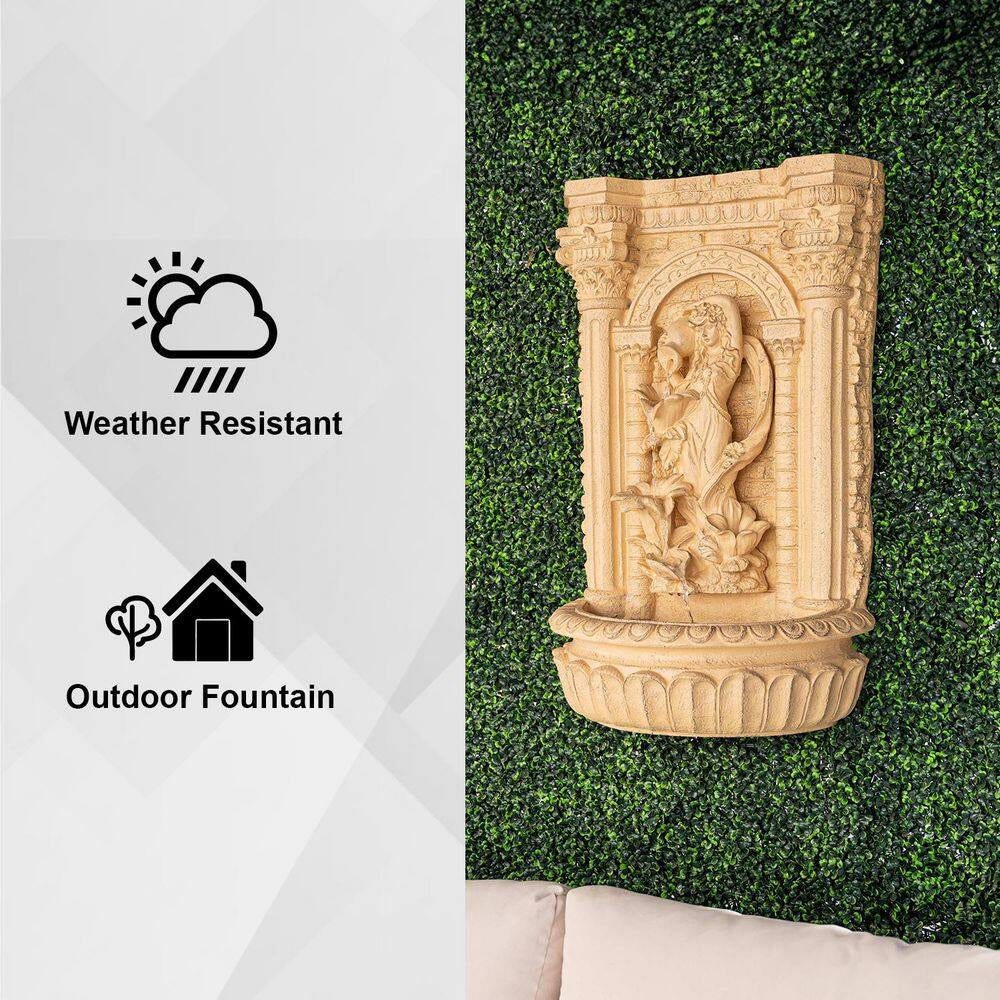 XBrand 30.3" – Fontaine solaire cascade avec pot, grande statue brune de jeune femme tenant un pot, fontaine murale extérieure en polyrésine