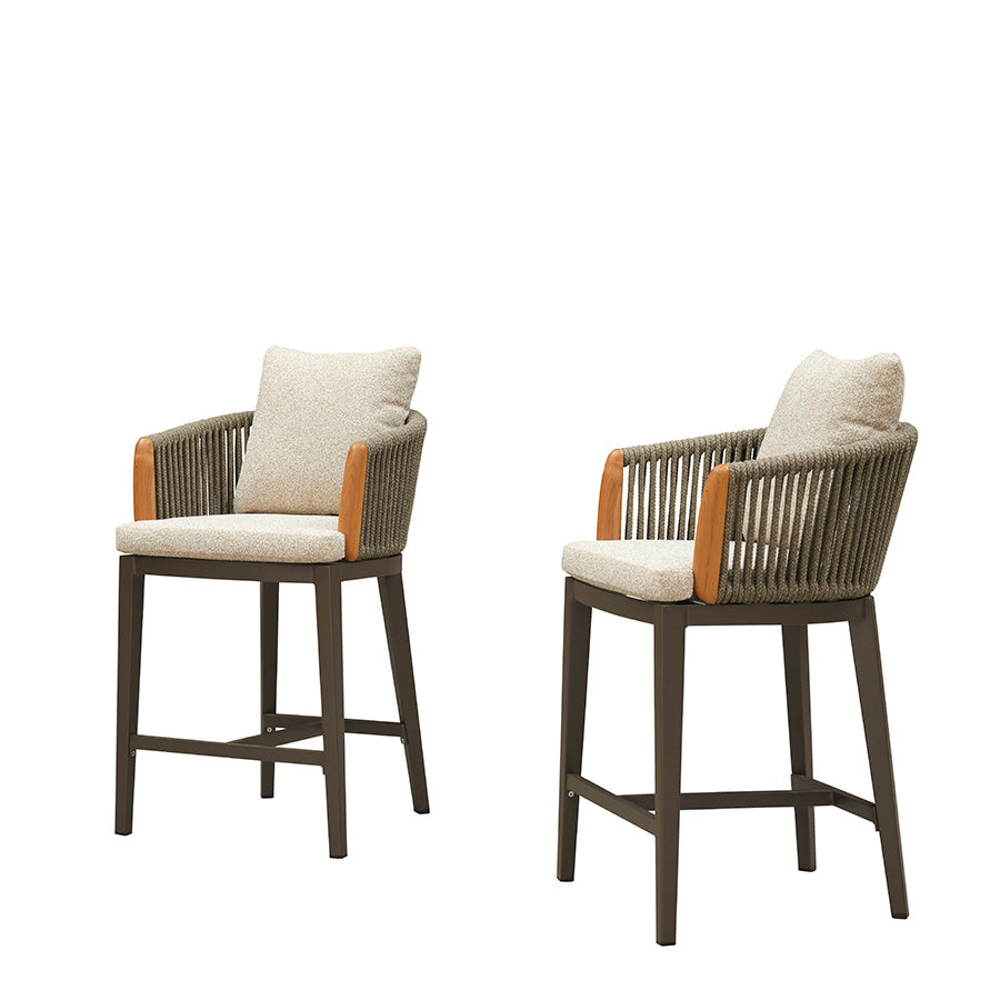 PURPLE LEAF Hailar – Tabouret de bar extérieur moderne en rotin avec dossier et coussin pour balcon, intérieur, extérieur ou îlot de cuisine