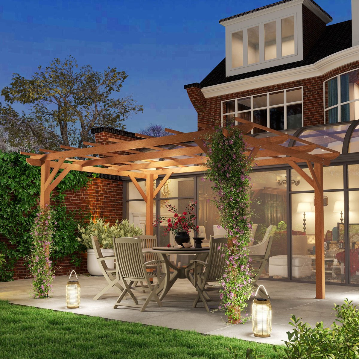 PerArbor 10' x 13' – Pergola en bois pour plantes grimpantes et réceptions sur terrasse, marron foncé