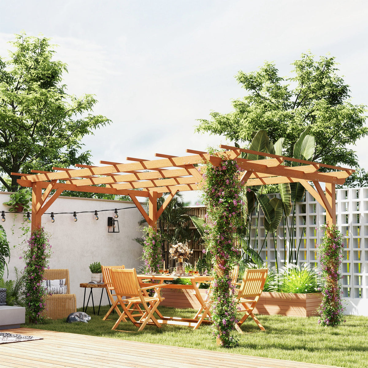 PerArbor 10' x 13' – Pergola en bois pour plantes grimpantes et réceptions sur terrasse, marron foncé