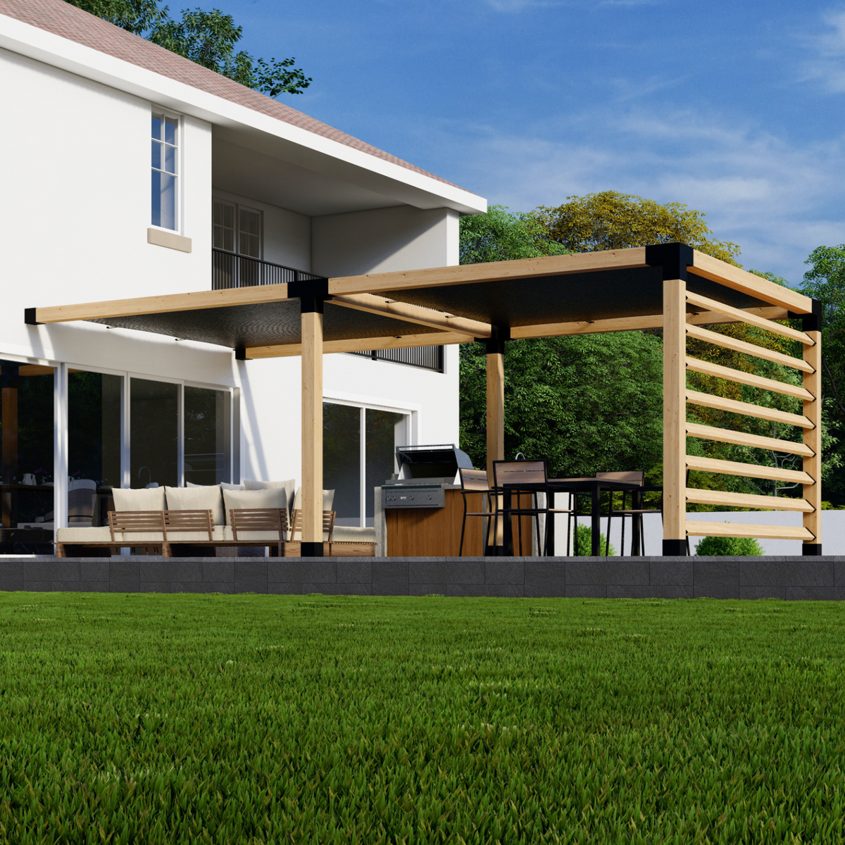 Kit pour pergola couverte adossée à la maison