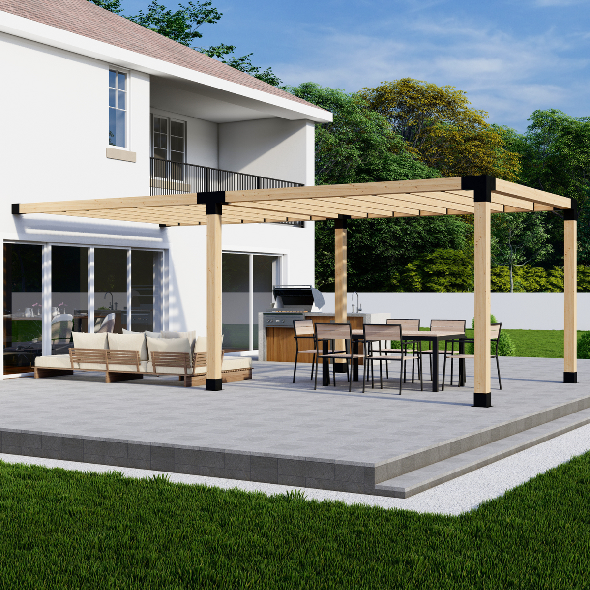 Pergola adossée à la maison 12' x 24' avec toit