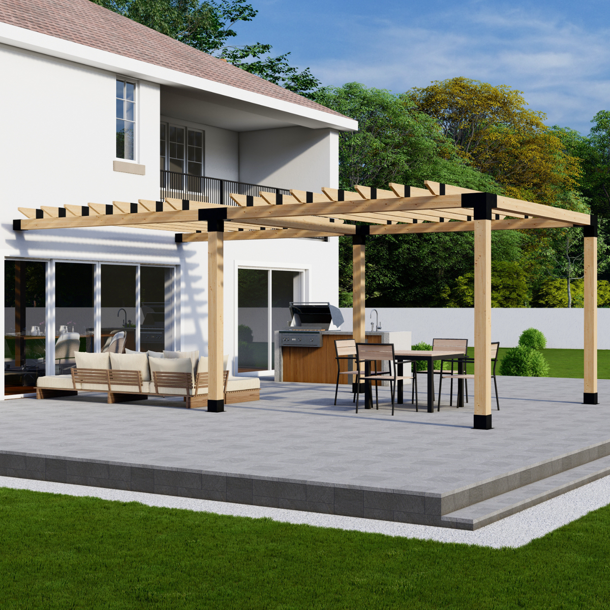 Kit pour pergola couverte adossée à la maison