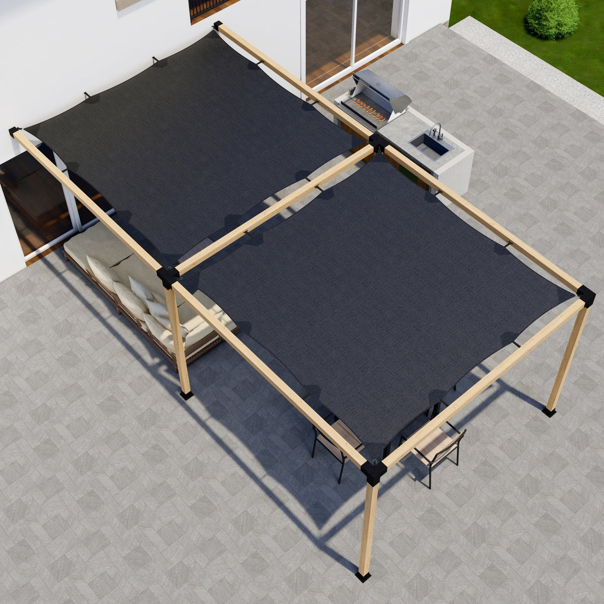 Pergola 8' x 18' avec couvertures d’ombrage