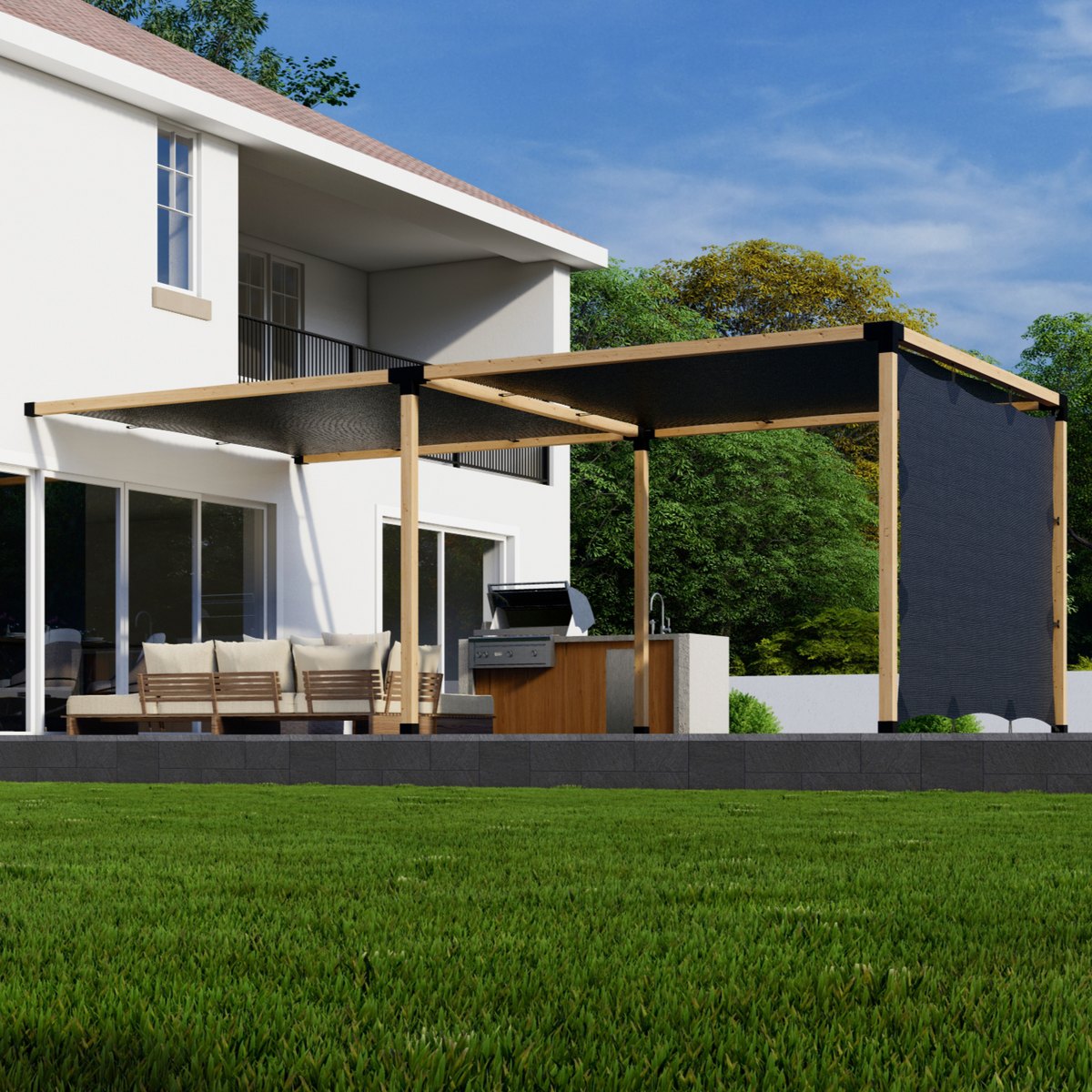 Kit pour pergola avec ombrage latéral et toiles supérieures