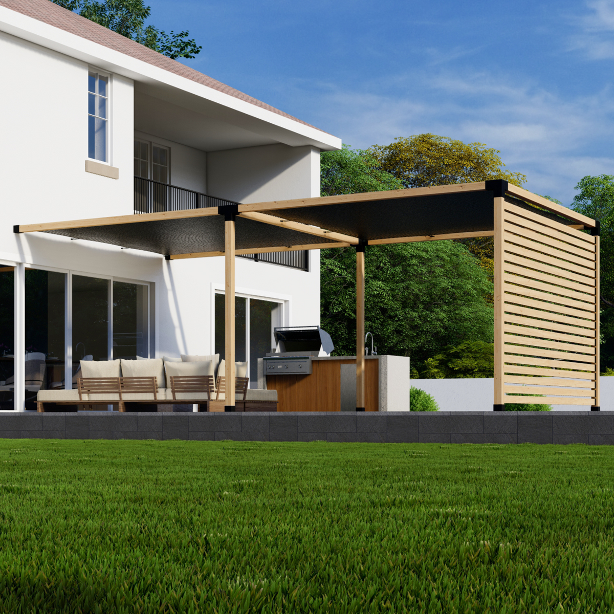 Kit pour construire une pergola au-dessus d’une terrasse existante