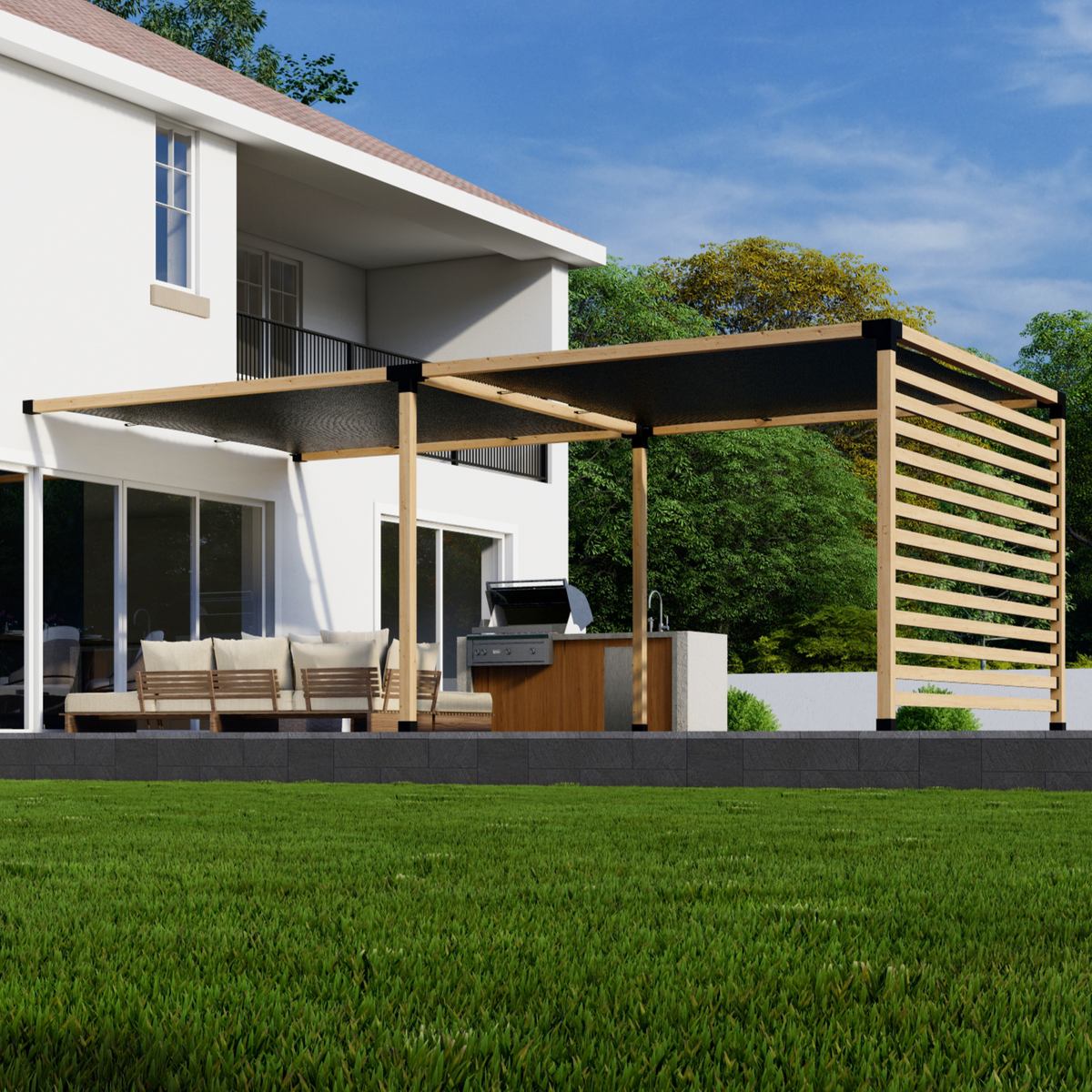 Kit pour pergola haute, standard ou basse adossée à la maison