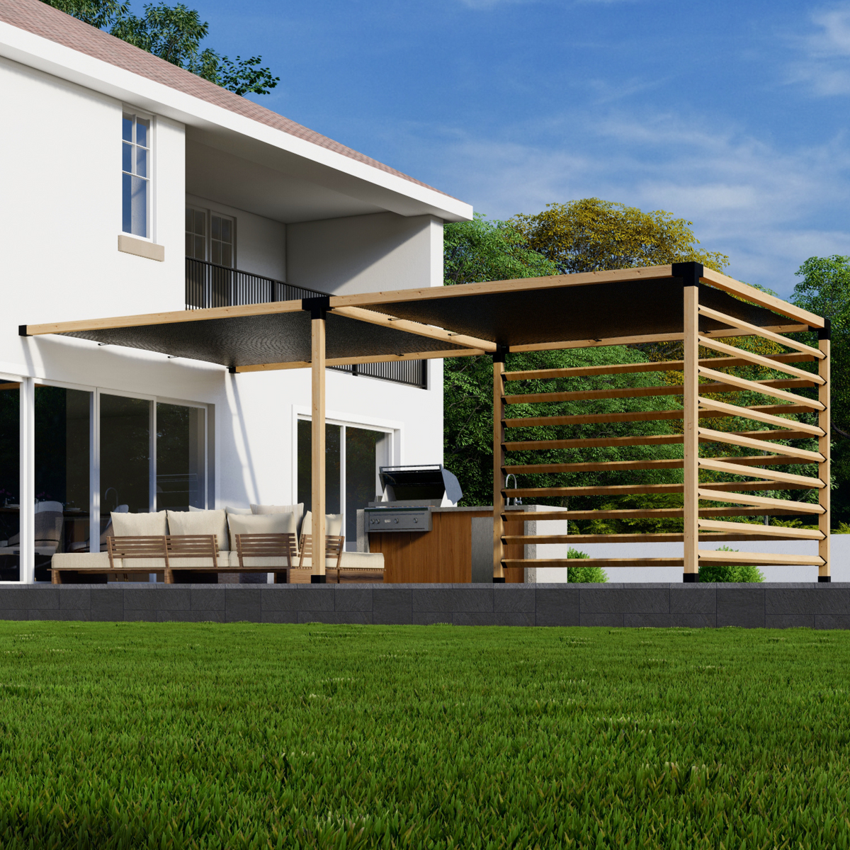 Kit pour pergola moderne au-dessus d’une terrasse