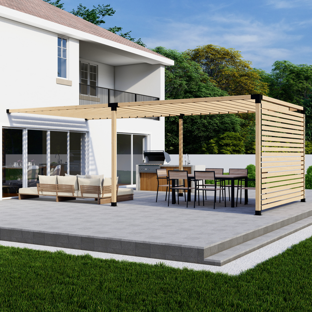 Kit pour pergola avec paroi d’intimité