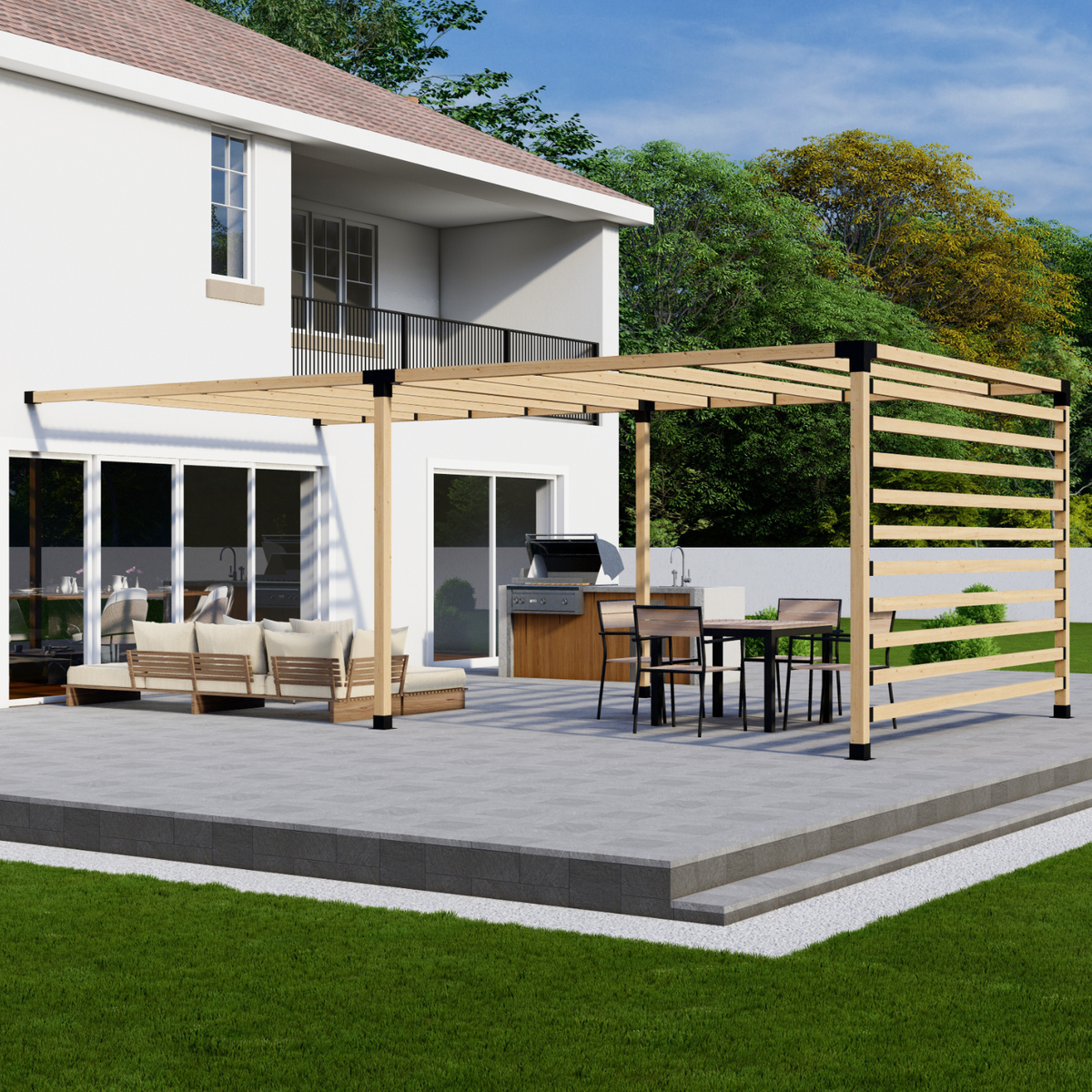 Kit pour pergola moderne adossée à la maison