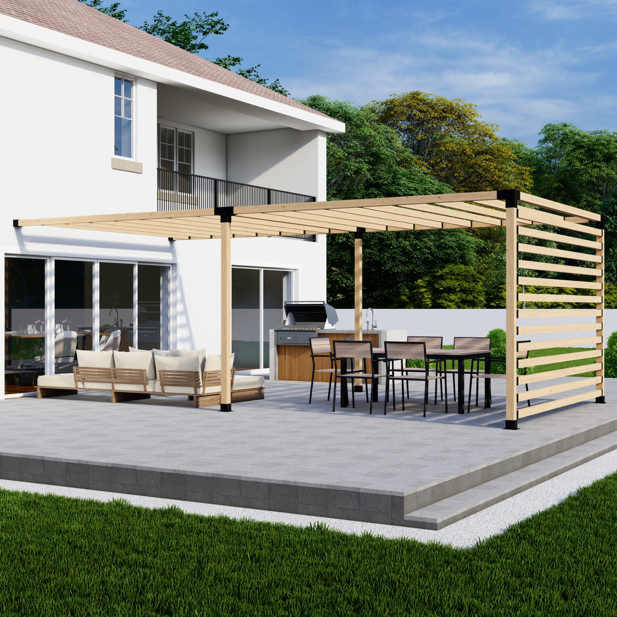Kit pour pergola adossée à l’avant ou à l’arrière de la maison