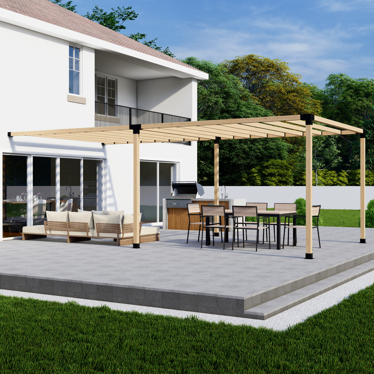 Pergola adossée à la maison 10x13 avec toit