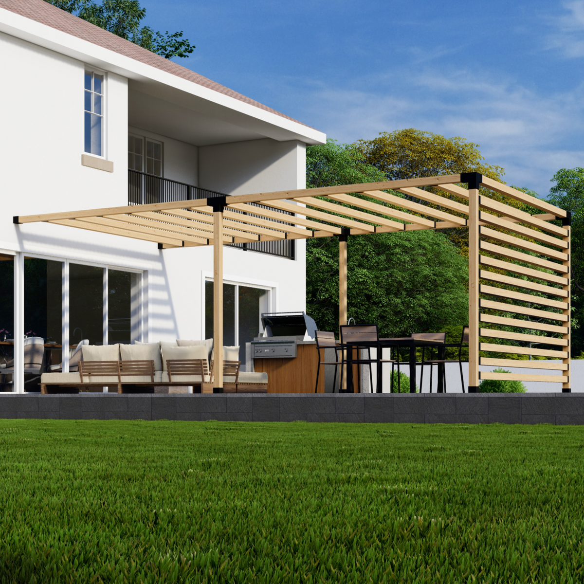 Kit pour pergola adossée au mur de la maison