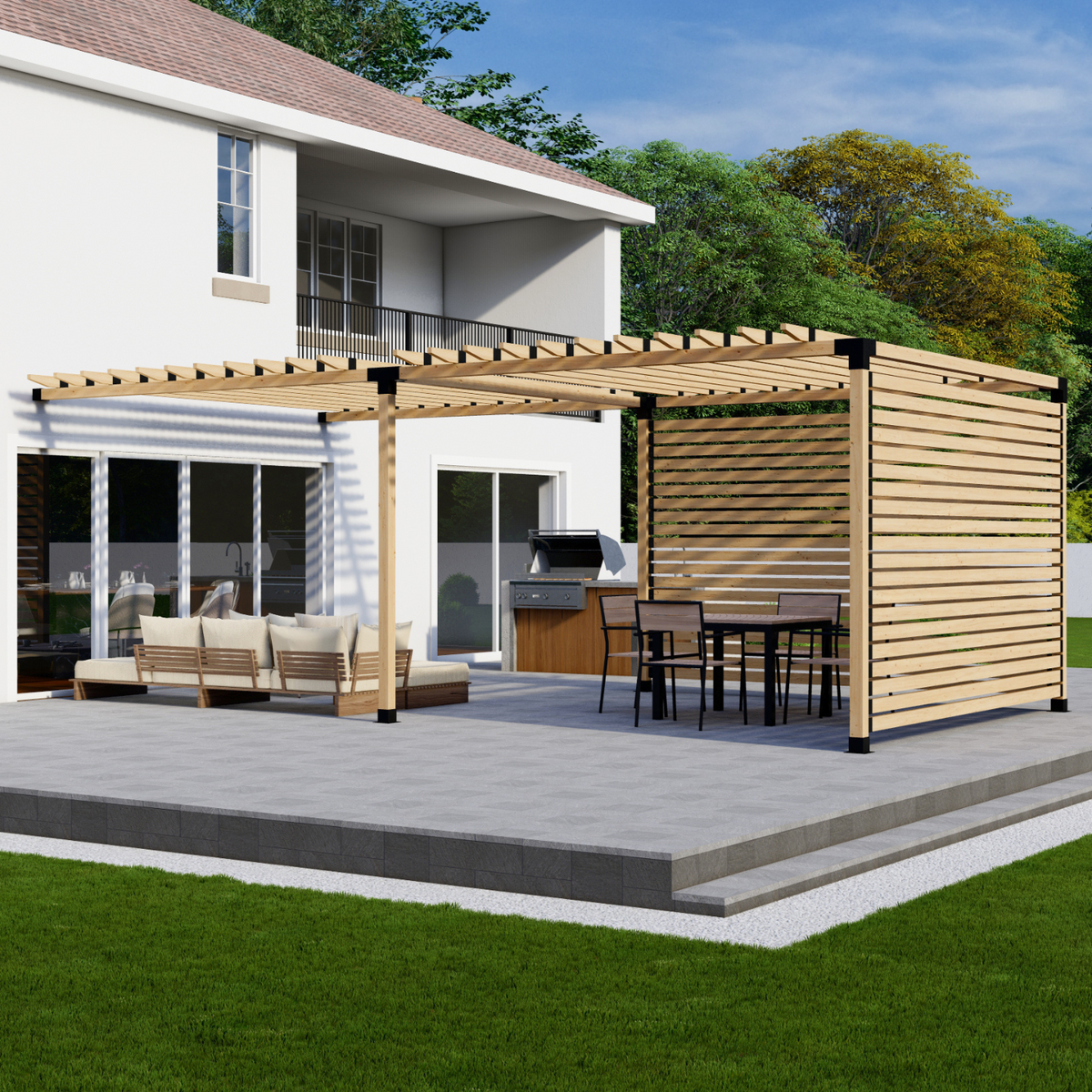 Kit pour pergola haute ou basse adossée à la maison