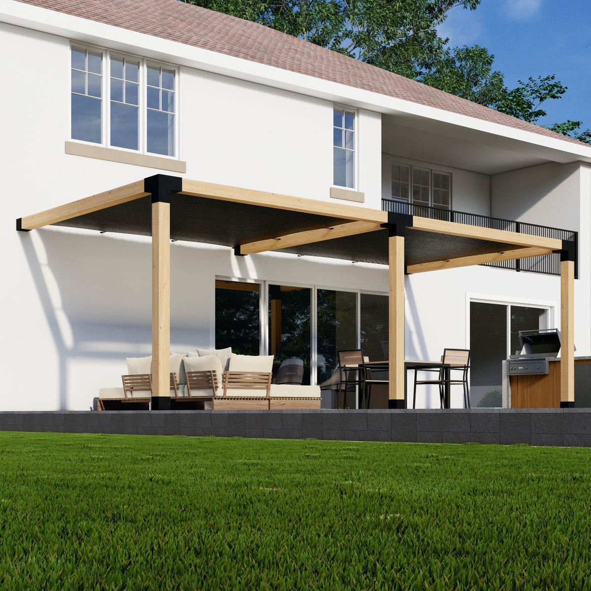 Pergola 24 x 12 avec toiles d’ombrage