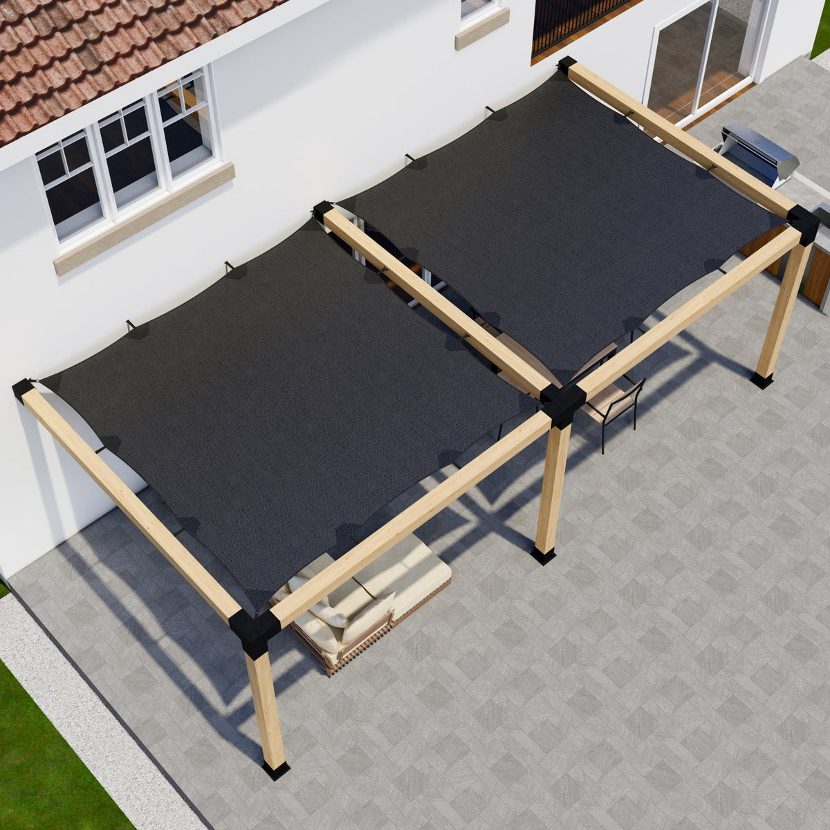 Pergola 16 x 10 avec toiles d’ombrage
