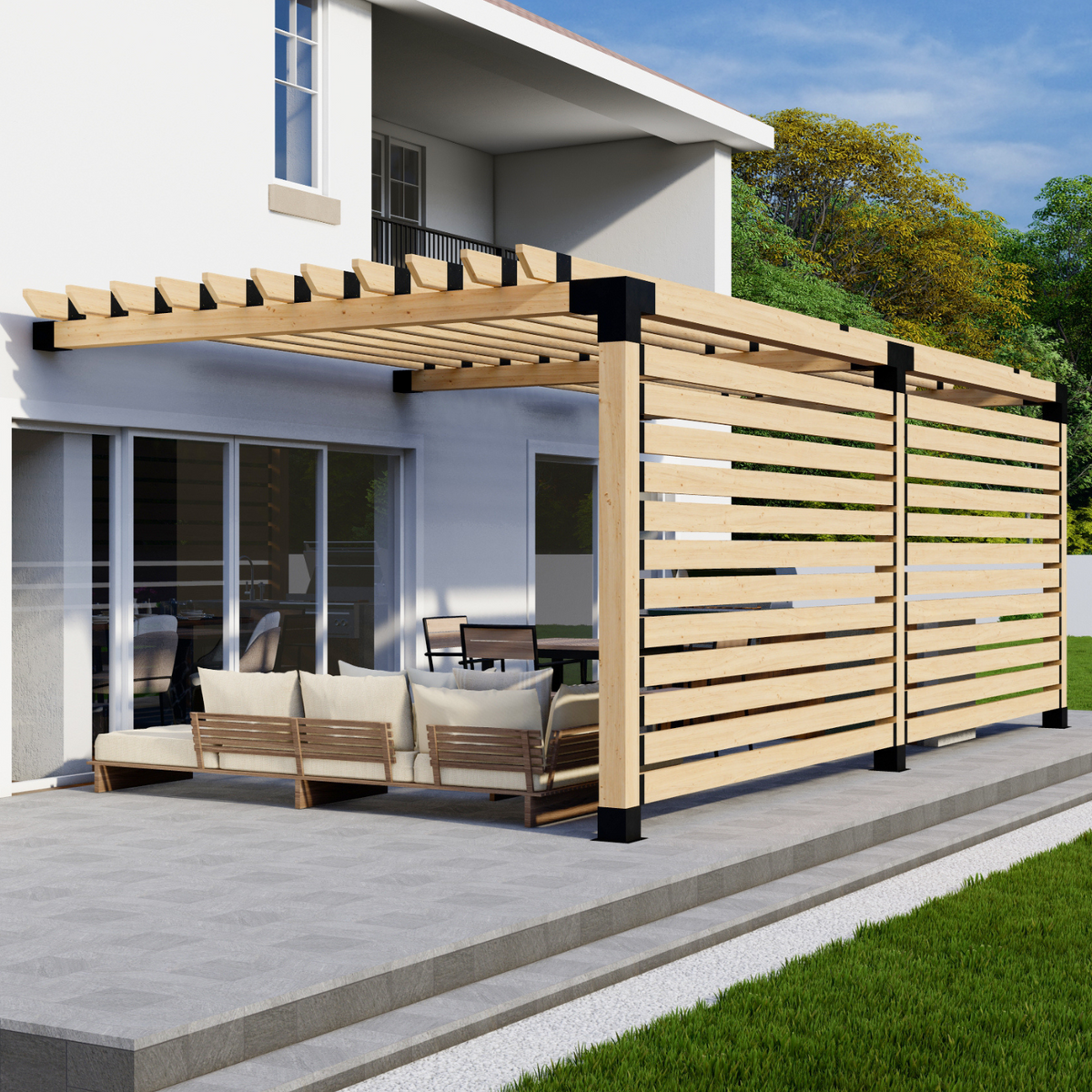 Kit de pergola en porte-à-faux adossée à la maison
