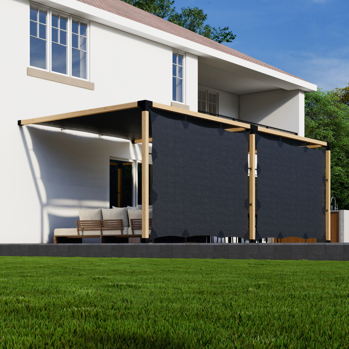 Kit pour pergola de terrasse avec toiles d’ombrage