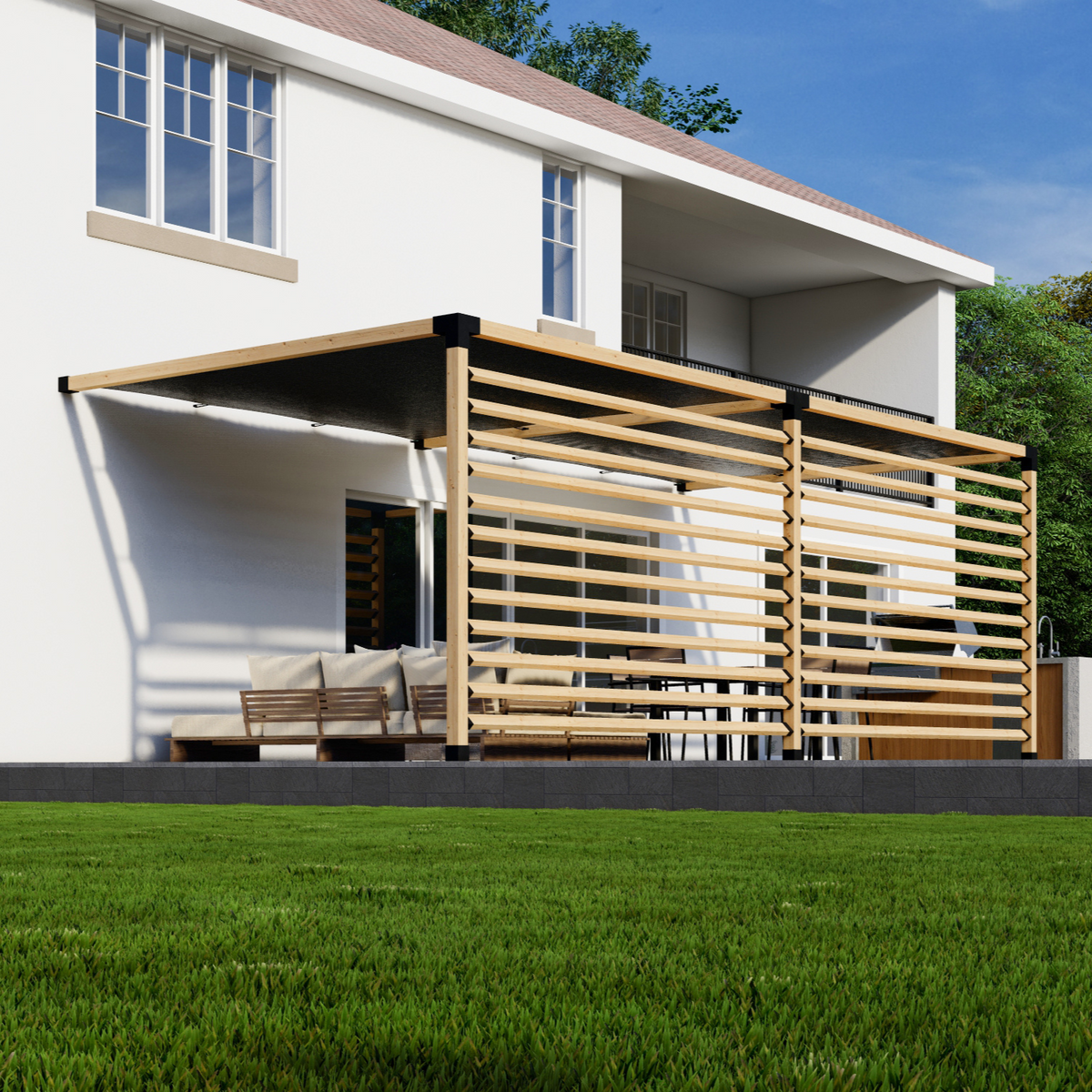 Kit pour pergola avec 2 toiles d’ombrage supérieures