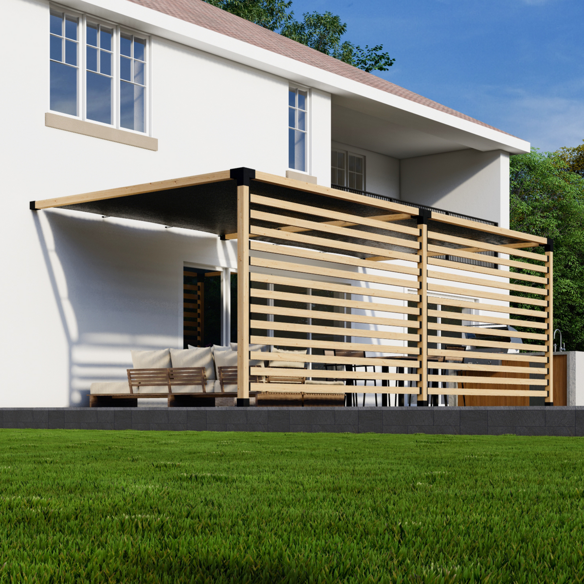 Kit combiné DIY pergola / toile d’ombrage
