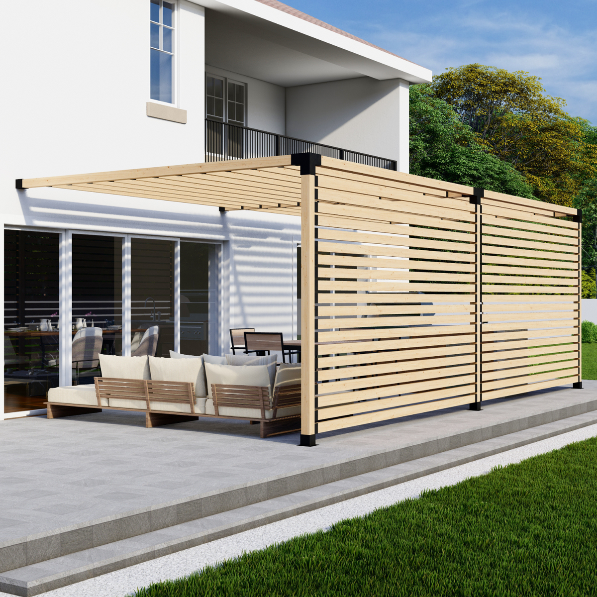 Kit pour pergola avec parois d’intimité pour jardin arrière