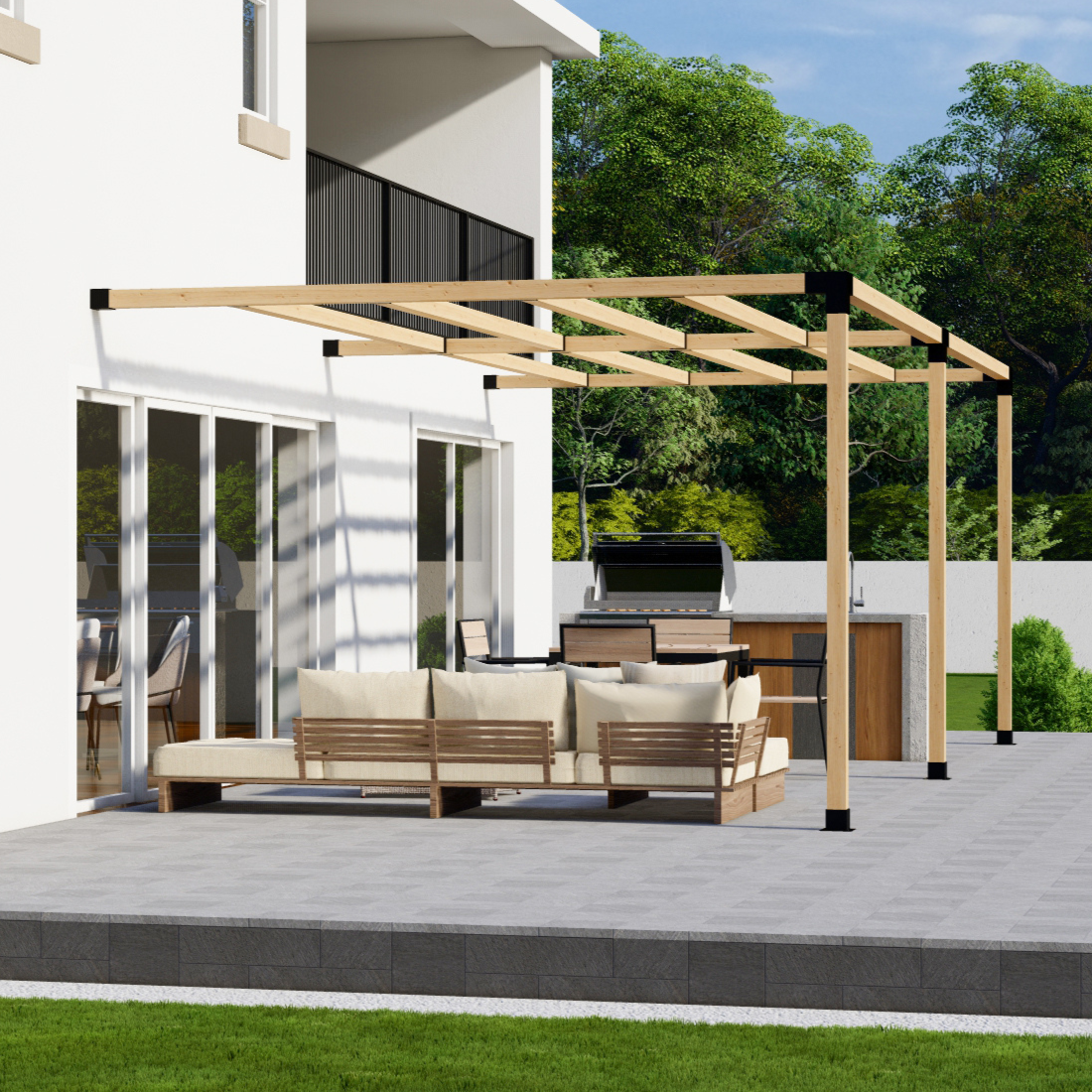Kit pour pergola adossée à la maison avec toit