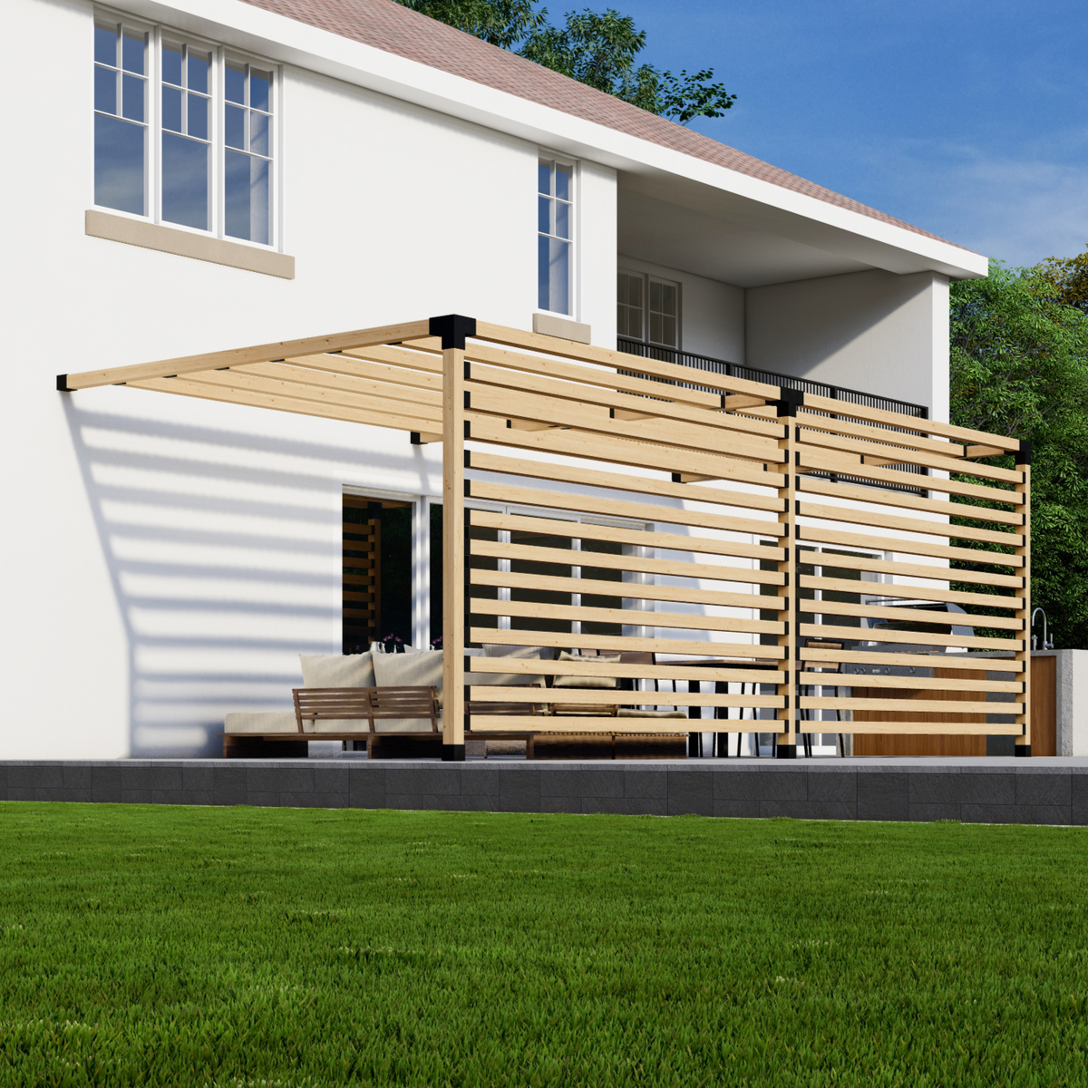 Kit DIY pour pergola couverte adossée à la maison