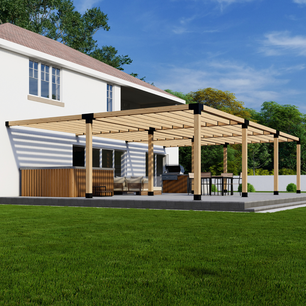 Kit pour grande pergola adossée à la maison
