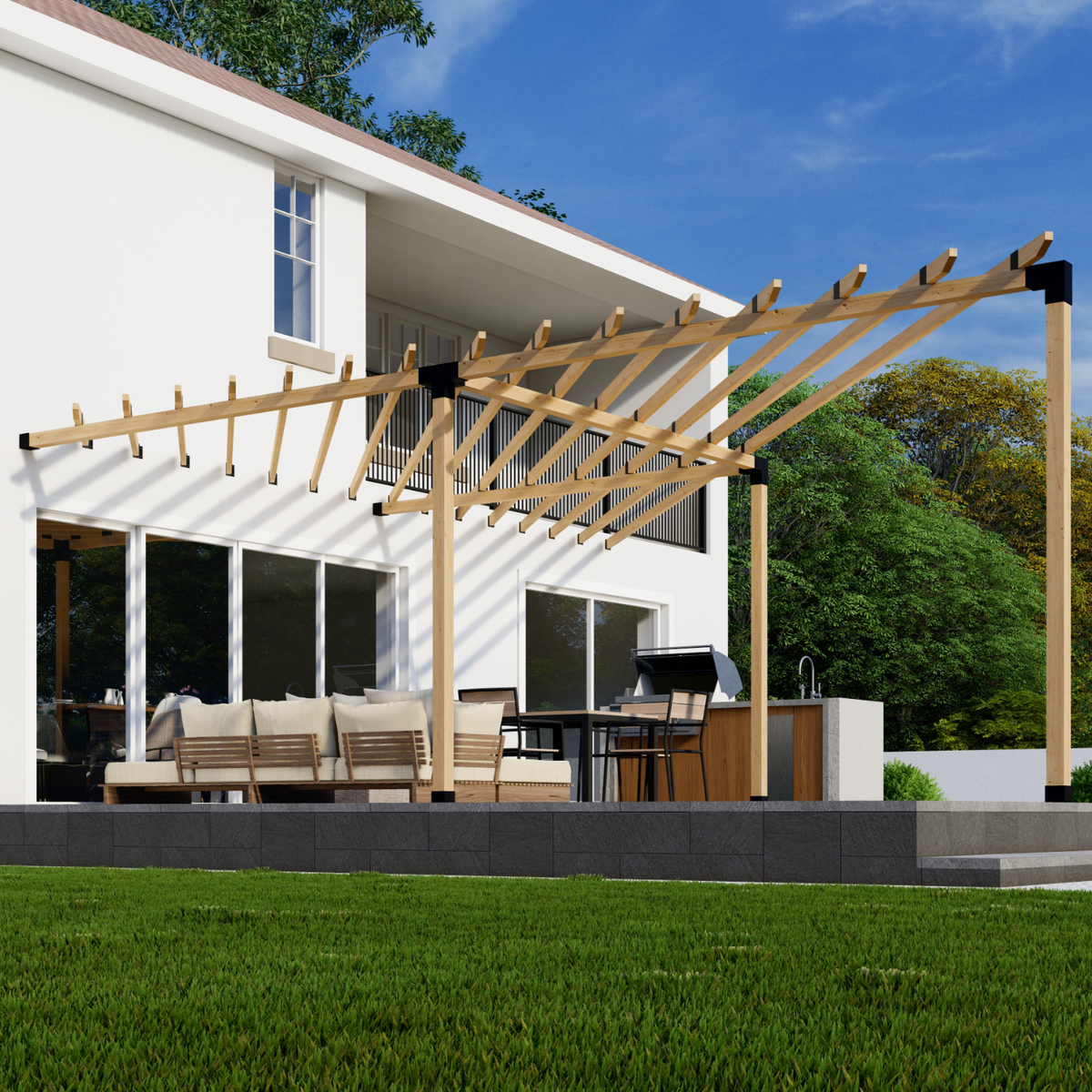 Kit de grande pergola à 3 côtés