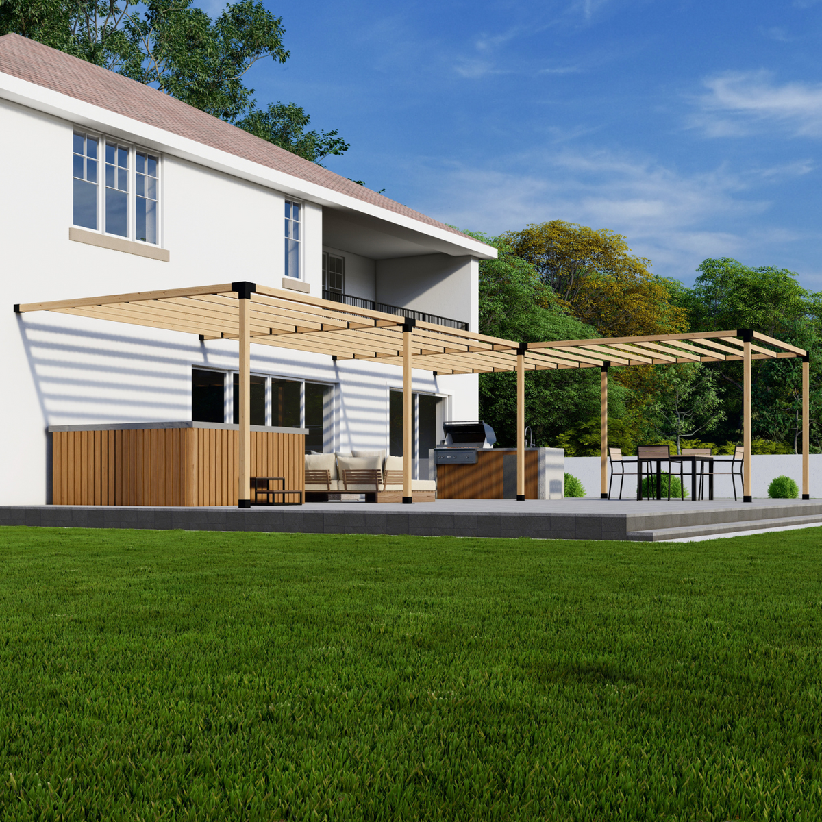 Kit pour pergola d’angle adossée à la maison
