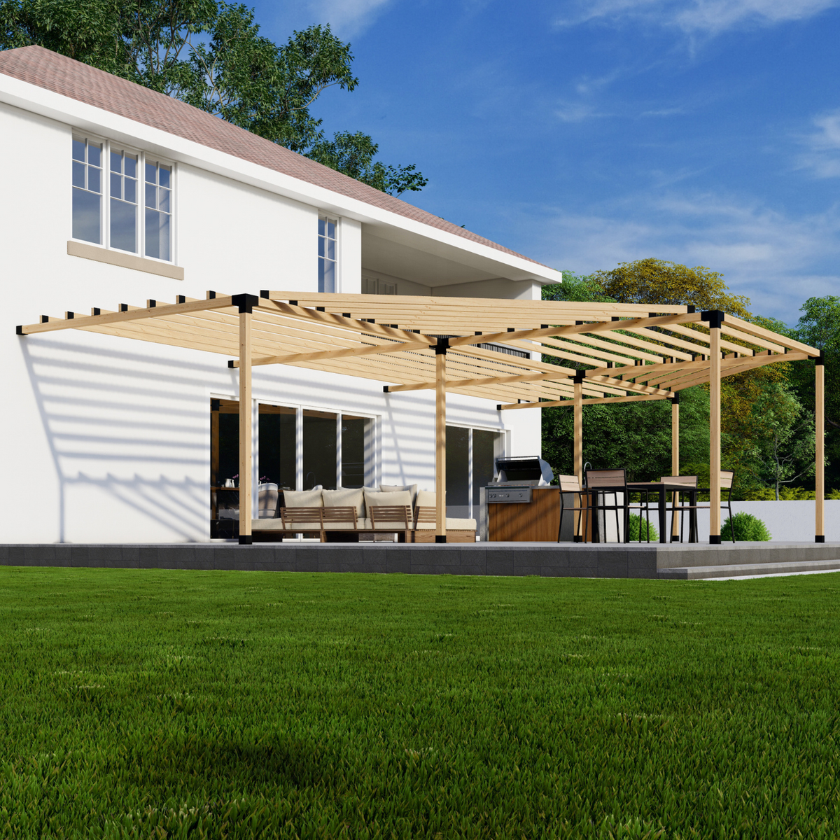 Kit pour pergola en demi-cercle adossée à la maison – Toute taille jusqu’à 36' x 24'