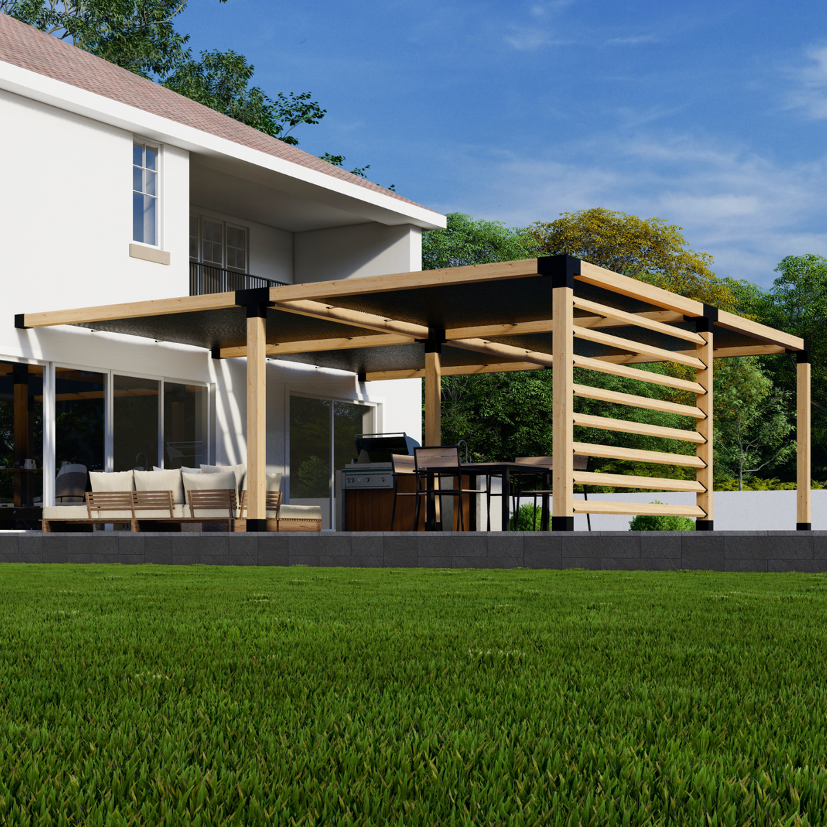 Kit pour pergola d’ombrage adossée à la maison