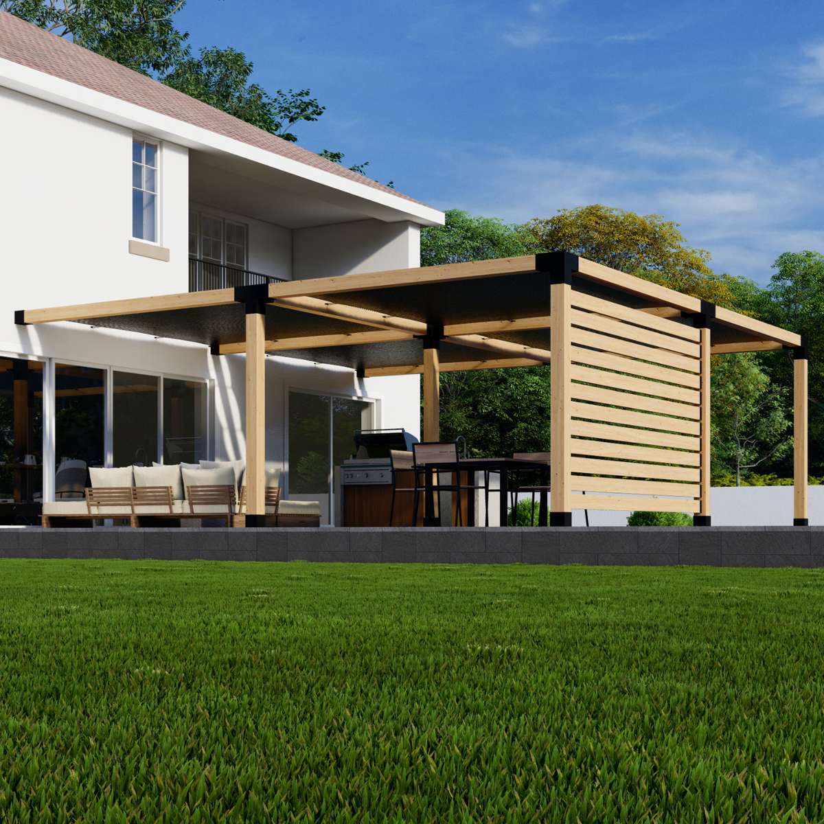 Kit pour pergola murale avec voiles pare-soleil