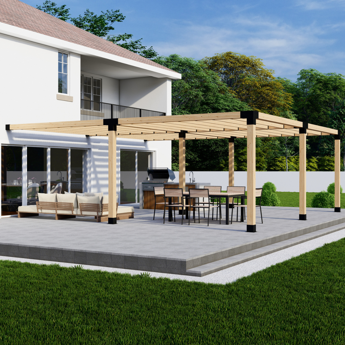 Pergola adossée à la maison 22' x 14' avec toit